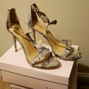 Snake print heeled sandal
